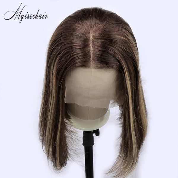 MYISEEHAIR Mix Blonde Color Bob Glueless Full Lace Human Hair Wig ISEE49