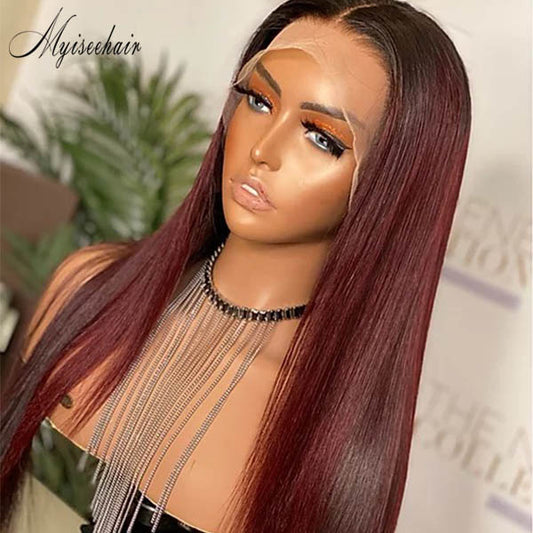 MYISEEHAIR OMBRE 99J COLOR STRAIGH 360 WIG FREE PARTING FAKE SCALP ISEE55