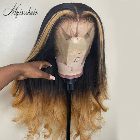 MYISEEHAIR OMBRE BLONDE COLOR 150% DENSITY WAVY 134 LACE FRONT WIG ISEE25