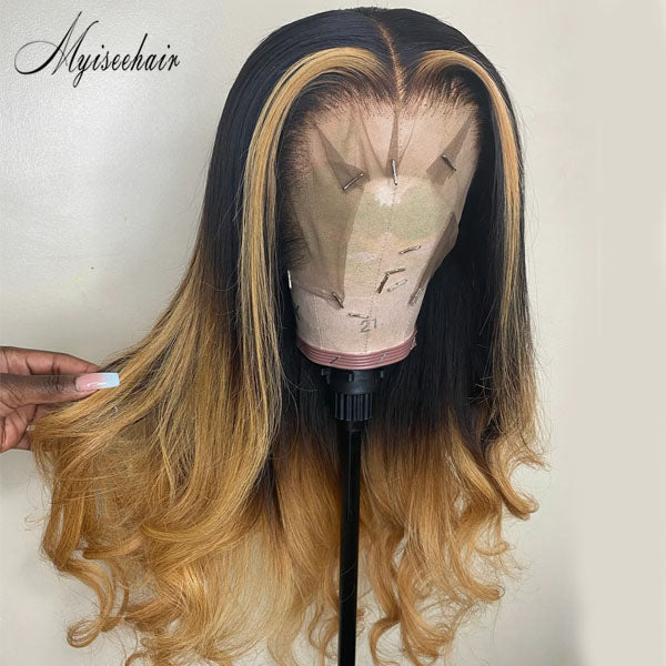 MYISEEHAIR OMBRE BLONDE COLOR 150% DENSITY WAVY 134 LACE FRONT WIG ISEE25