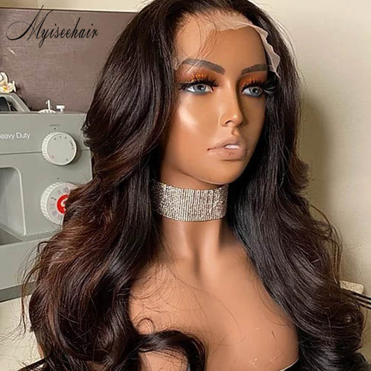 MYISEEHAIR OMBRE BROWN COLOR WAVY GLUELESS FRONTAL WIG ISEE63