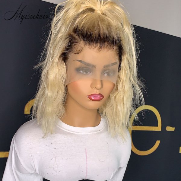MYISEEHAIR Dark Roots 613 Blonde Color 150% Density Deep Wave Lace Front Wig ISEE46