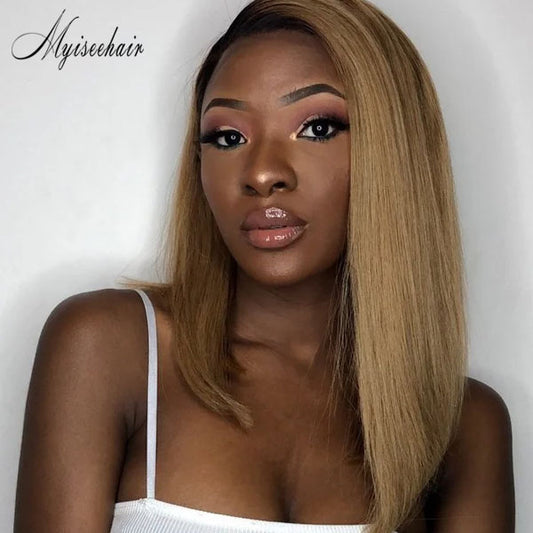 MYISEEHAIR T1B/27 COLOR BOB VIRGIN HUMAN HAIR LACE FRONT WIG WITH BLEACHED KNOTSISEE26