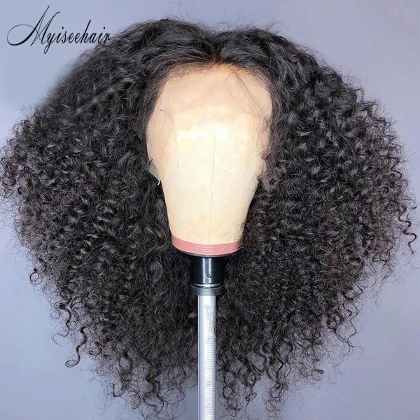 MYISEEHAIR THICK SPIRAL CURLY HD LACE 13*6 LACE FRONT HUMAN HAIR WIG WITH FAKE SCALP ISEE12