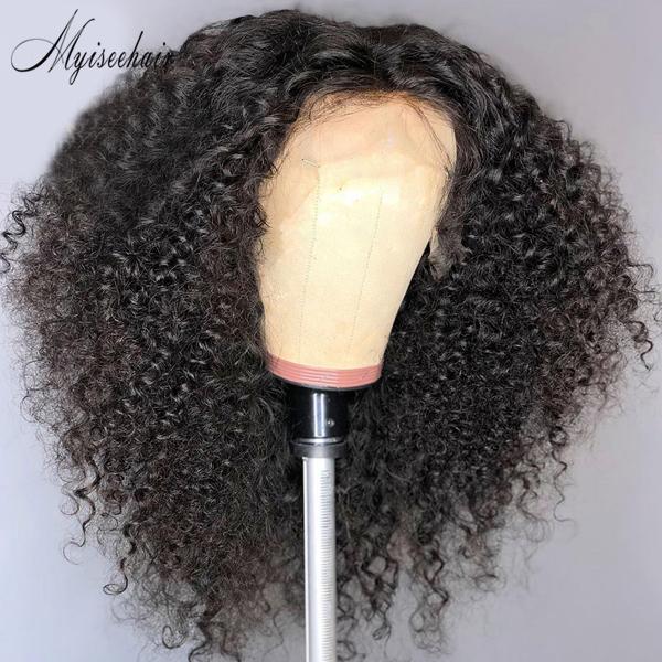MYISEEHAIR THICK SPIRAL CURLY HD LACE 13*6 LACE FRONT HUMAN HAIR WIG WITH FAKE SCALP ISEE12