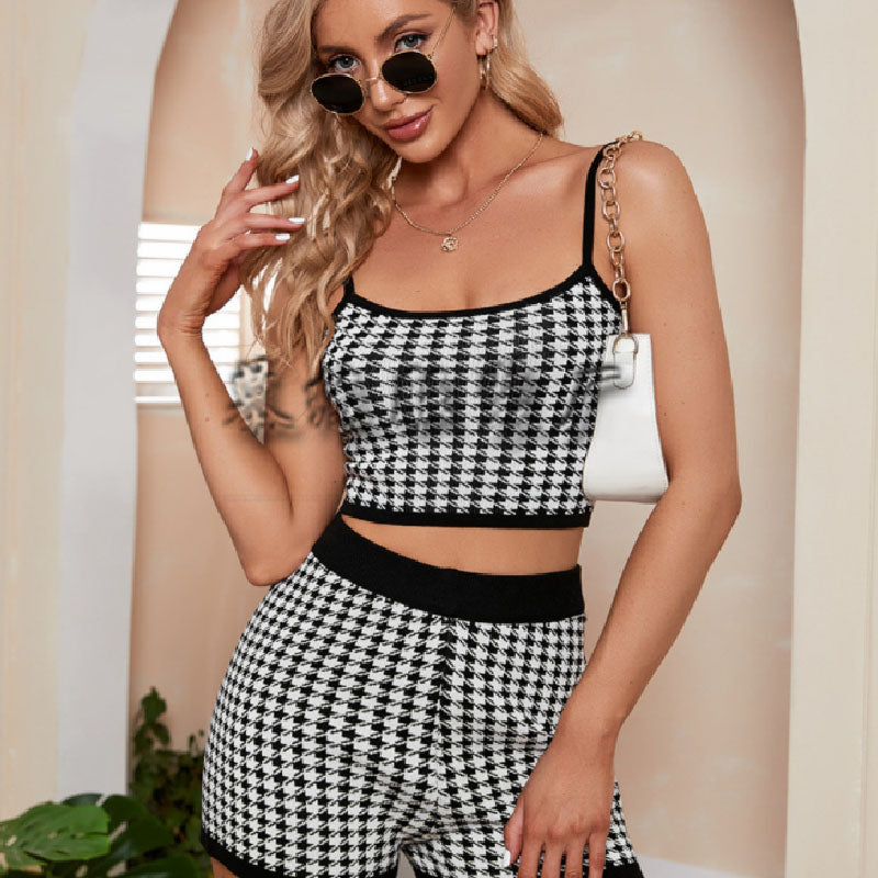 Polka Dot Loose Knit Camisole Casual Shorts Two-Piece Set L147