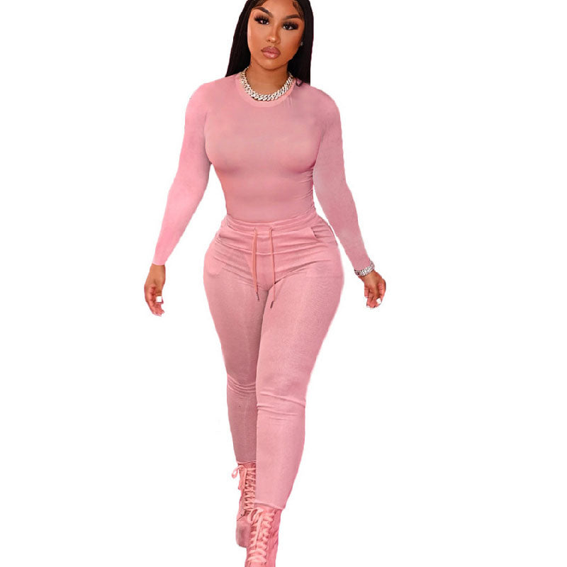 Solid Color Casual String Pocket Two-Piece Set L186