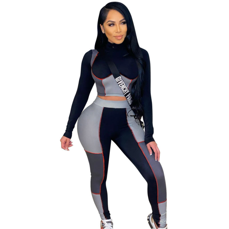 Sportswear Contrast Tight Yoga Two Piece Set L139