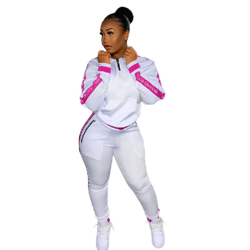 Sweater Stitching Letter Casual Sports Suit Two-piece Set L154
