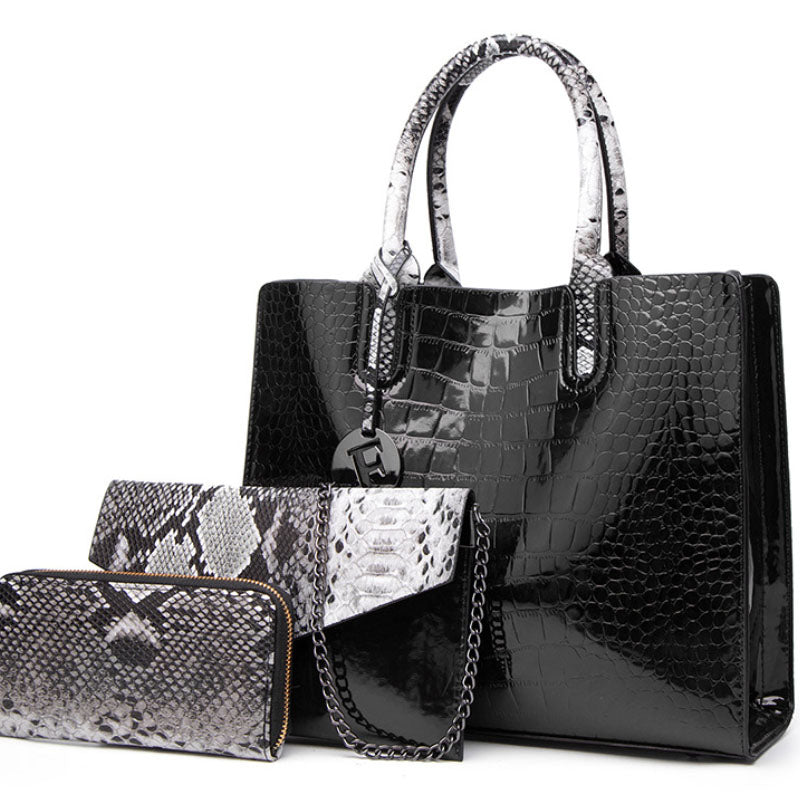 Tote Bag Trend Single Shoulder Croco Top Handle Bag 3 Pieces L123
