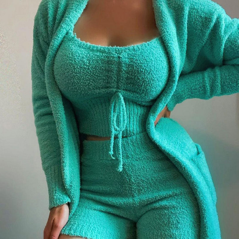 Warm Plush Suspender Suit Shorts Two Piece Set L153