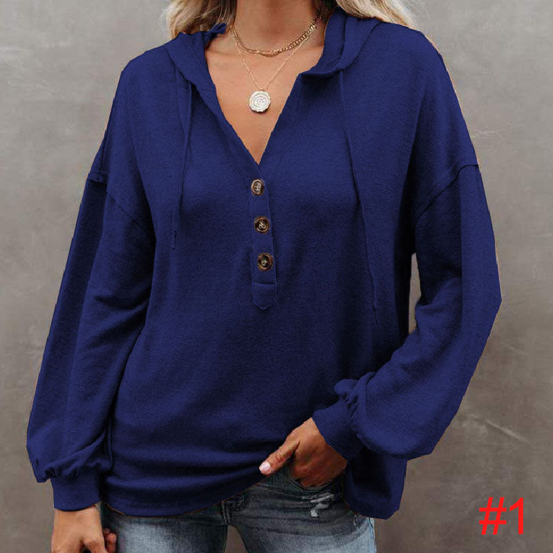 Women's Button-Up Hoodie Casual Loose Solid Color Sweatshirt L232