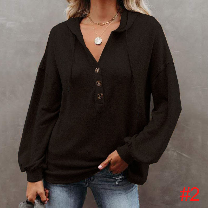 Women's Button-Up Hoodie Casual Loose Solid Color Sweatshirt L232