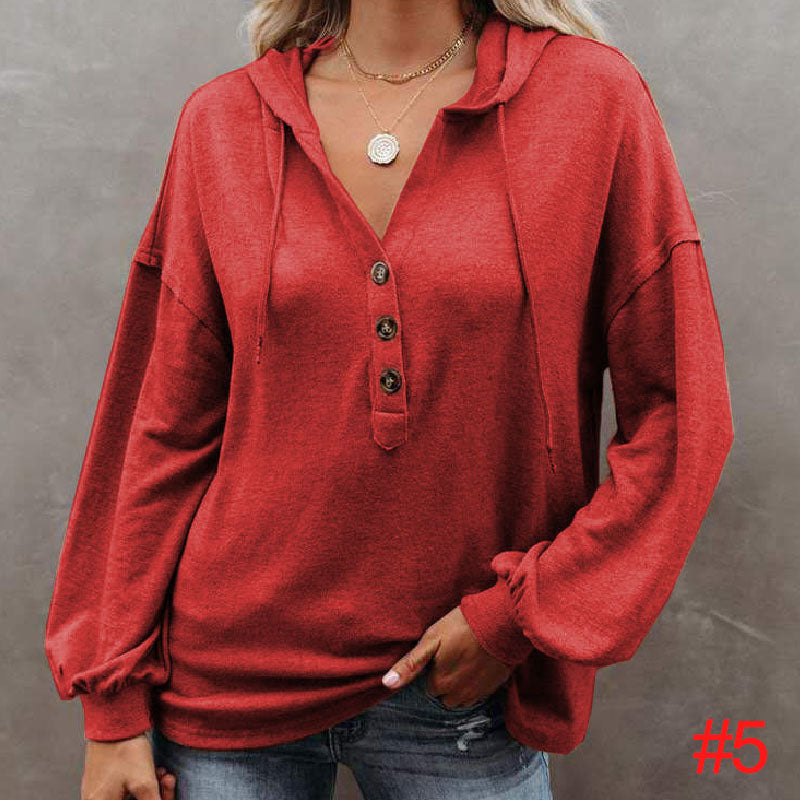 Women's Button-Up Hoodie Casual Loose Solid Color Sweatshirt L232