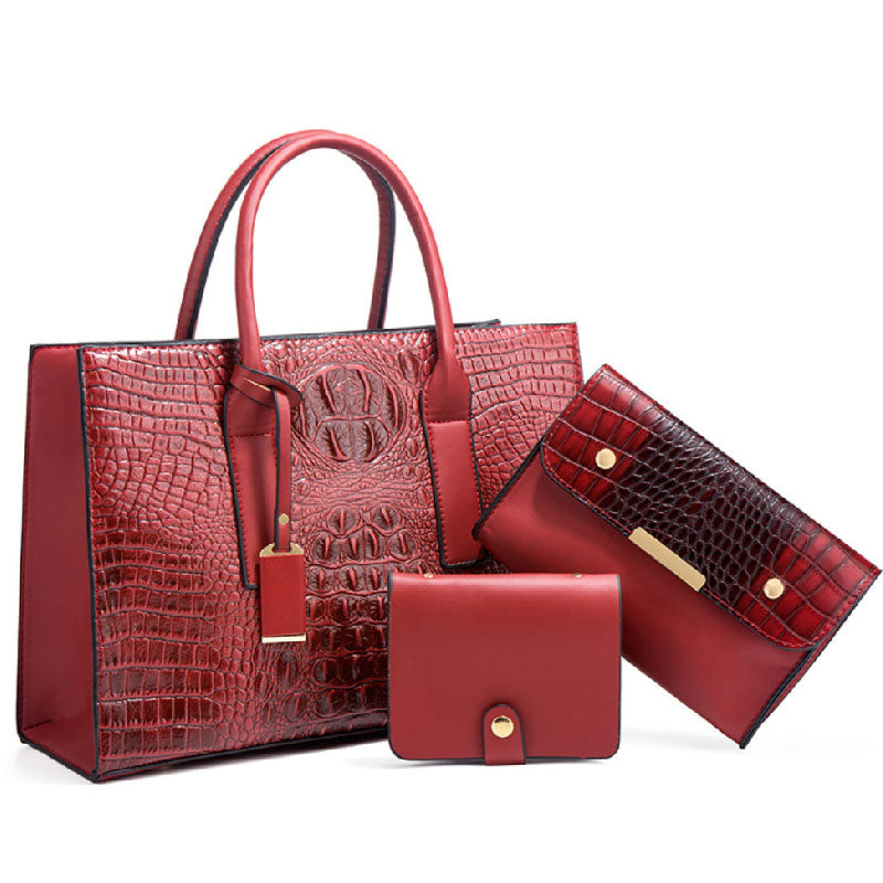 Women's Crocodile Pattern Shoulder Bag Large Capacity Three-piece Set L197