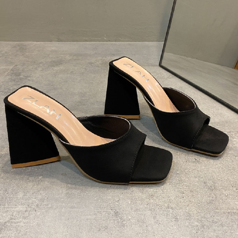 Women's Square Head High Heel Slippers L194