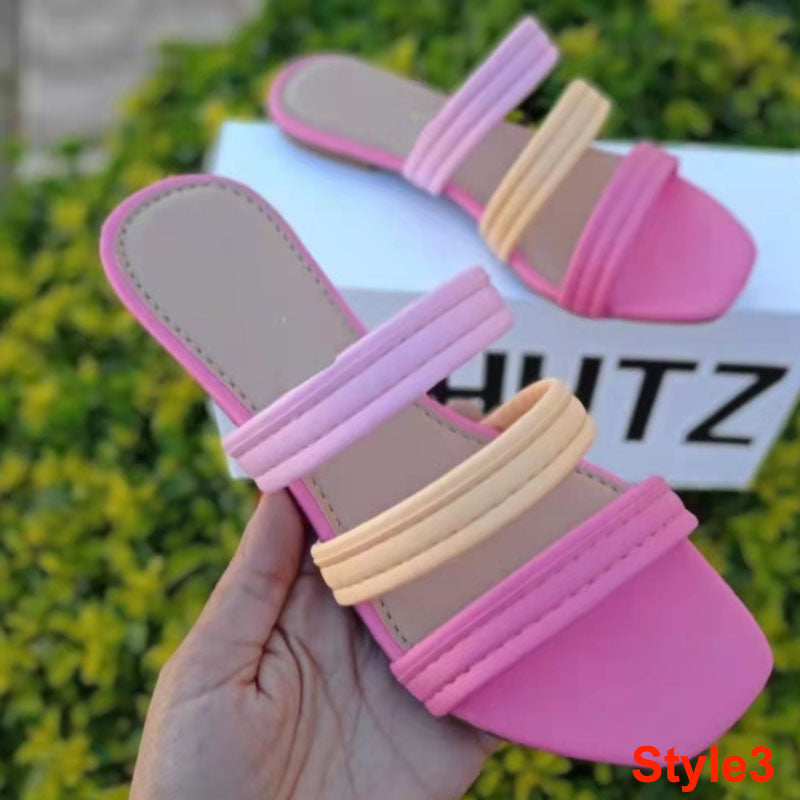 Women's Square Toe Flat Bottom Woven Hollow Slippers L149