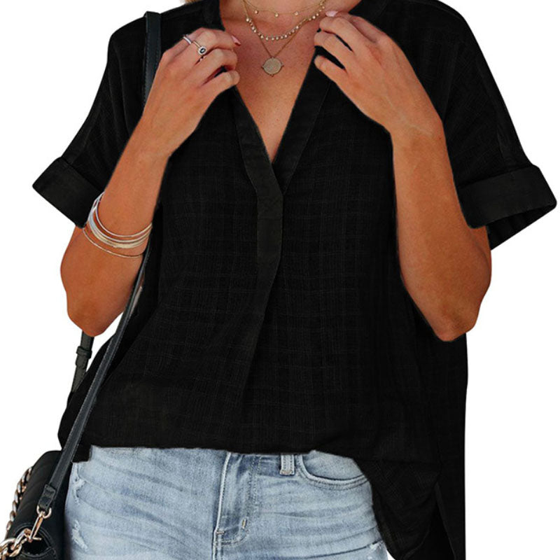 Women's Summer New Short-sleeved Thin Loose V-neck Shirt L210