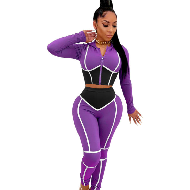 Yoga Clothes Contrast Color Tight Tight Two Piece Sports Suit L137