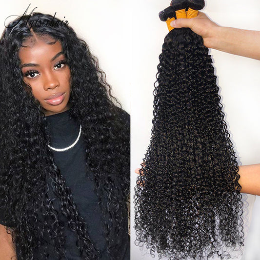 Myiseehair 3 Bundles Virgin Human Hair Bundles Kinky Curly Natural Black Color