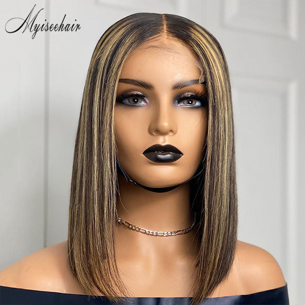 Myiseehair Highlight Color Bob Pre-plucked Hairline 360 Lace Wig With Fake Scalp ISEE77