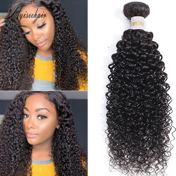 Myiseehair 3 Bundles Virgin Human Hair Bundles Kinky Curly Natural Black Color