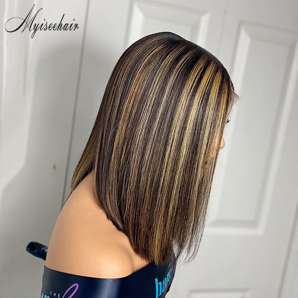Myiseehair Highlight Color Bob Pre-plucked Hairline 360 Lace Wig With Fake Scalp ISEE77