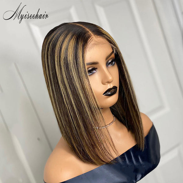 Myiseehair Highlight Color Bob Pre-plucked Hairline 360 Lace Wig With Fake Scalp ISEE77