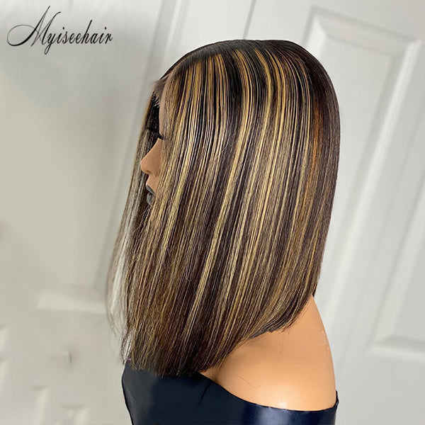 Myiseehair Highlight Color Bob Pre-plucked Hairline 360 Lace Wig With Fake Scalp ISEE77