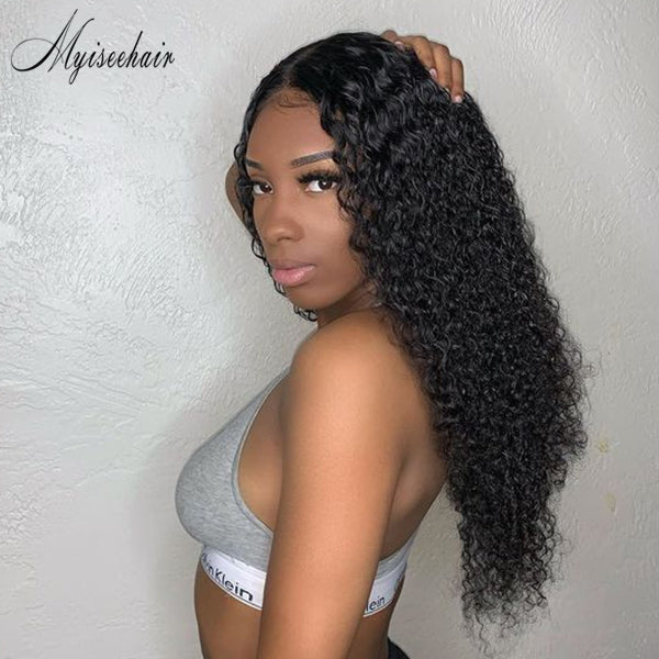 Myiseehair 3 Bundles Virgin Human Hair Bundles Kinky Curly Natural Black Color