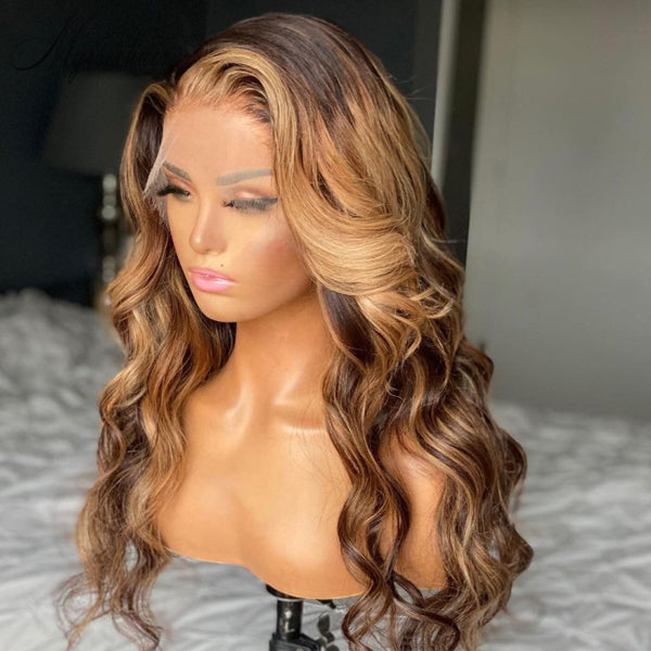 MYISEEHAIR Highlight Color Body Wave Virgin Human Hair 13x6 HD Lace Front Wigs With Fake Scalp  ISEE97