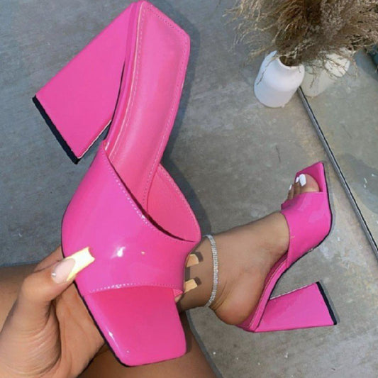 2022 Summer New Fashion Square Toe Chunky High Heels L156