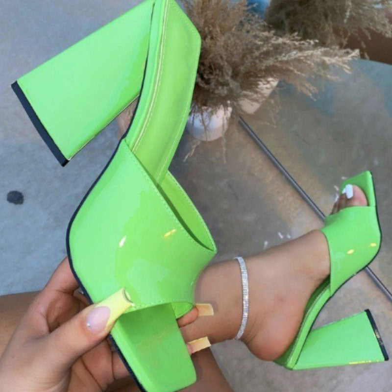 2022 Summer New Fashion Square Toe Chunky High Heels L156