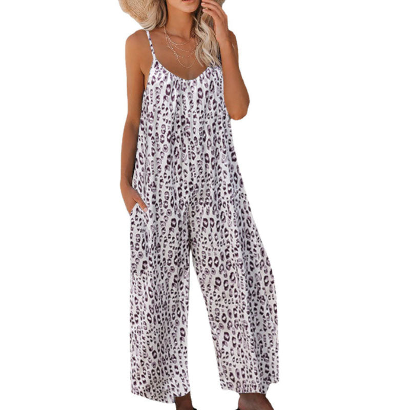 2022 Summer Pocket Casual Loose Wide Leg Sling Jumpsuit L131
