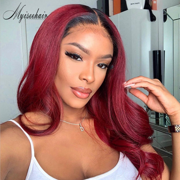 MYISEEHAIR #1B/#T99J Straight Virgin Human Hair Undetectable Lace 360 Lace Frontal Wigs ISEE67
