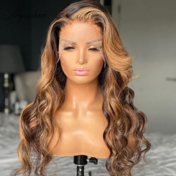 MYISEEHAIR Highlight Color Body Wave Virgin Human Hair 13x6 HD Lace Front Wigs With Fake Scalp  ISEE97
