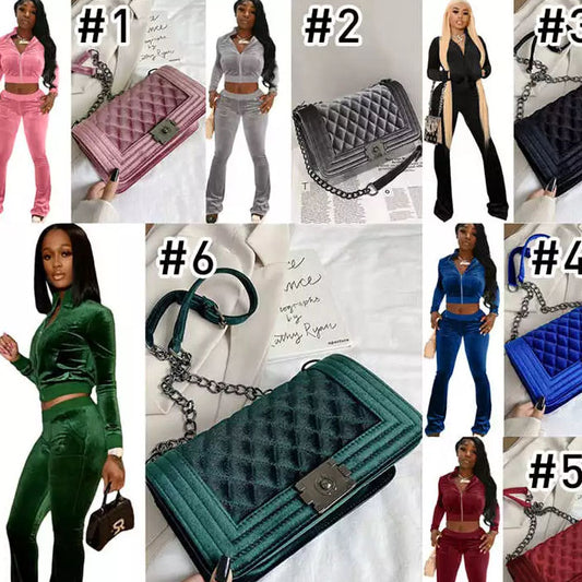 Golden velvet suit & bag set L27