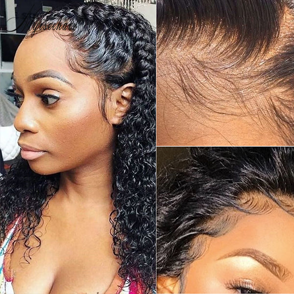 Myiseehair Glueless Short Curly Full Lace Human Hair Wig Free Parting With Bleached Knots ISEE74