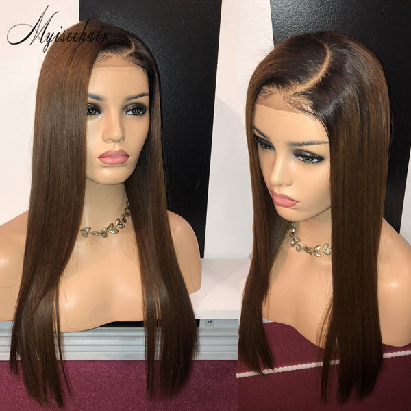  Myiseehair Ombre Brown Color 360 Lace Wigs Silk Straight Hair 100% Human Hair Wig ISEE80