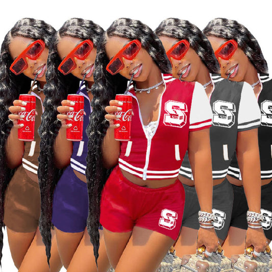 Athleisure Short Sleeve Shorts Jacket Set L167