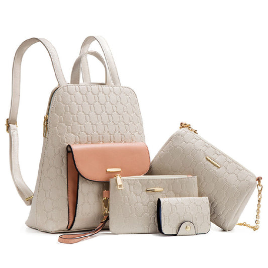 Fashion Embossed Backpack Large Capacity Chain Bag Set Of Four L199