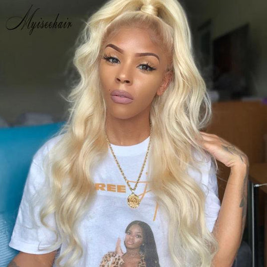 MYISEEHAIR 613 Blonde Color Wavy Lace Front Wig With Transparent Lace ISEE44