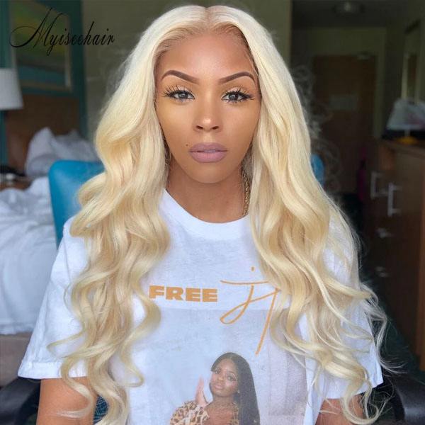 MYISEEHAIR 613 Blonde Color Wavy Lace Front Wig With Transparent Lace ISEE44