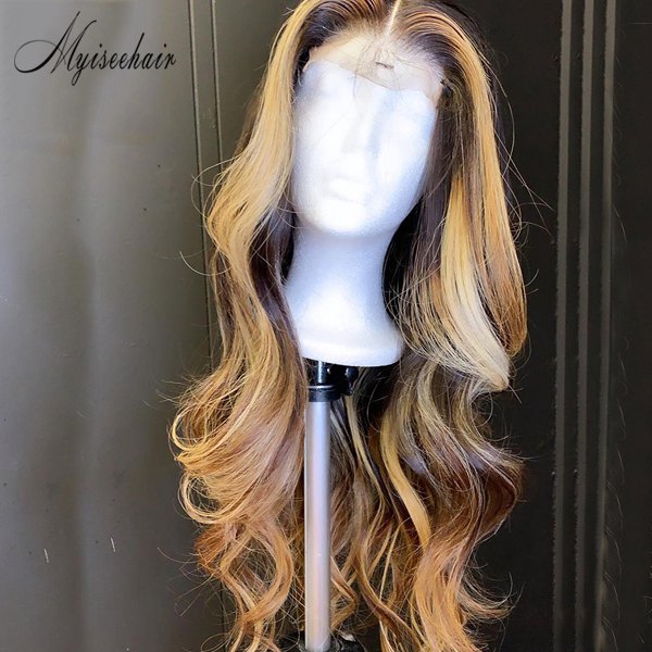 MYISEEHAIR HD Lace Highlights Color Body Wave Lace Front Wig Pre Plucked ISEE29