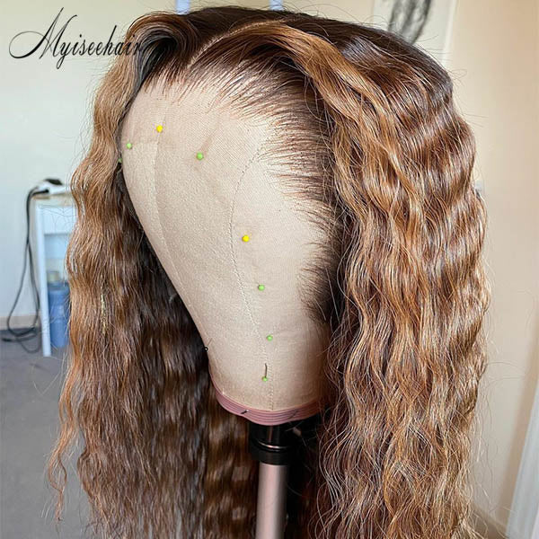 MYISEEHAIR HIGHLIGHTS BROWN COLOR DEEP WAVE 360 LACE FRONT HUMAN HAIR WIG ISEE61
