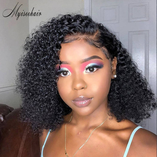 MYISEEHAIR HUMAN HAIR CURLY WIG FAKE SCALP LACE FRONT PRE-BLEACHED ISEE13