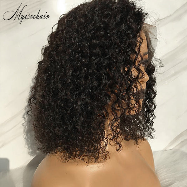 MYISEEHAIR HUMAN HAIR CURLY WIG FAKE SCALP LACE FRONT PRE-BLEACHED ISEE13