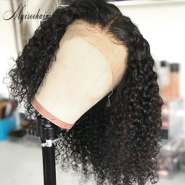 MYISEEHAIR HUMAN HAIR CURLY WIG FAKE SCALP LACE FRONT PRE-BLEACHED ISEE13