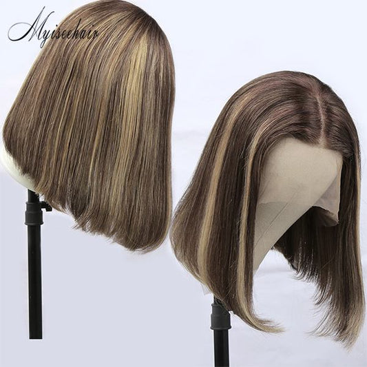 MYISEEHAIR Mix Blonde Color Bob Glueless Full Lace Human Hair Wig ISEE49