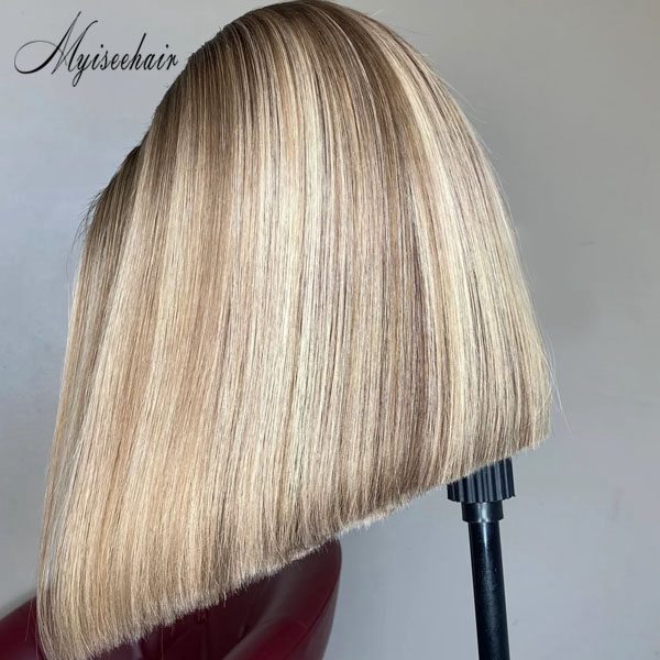 MYISEEHAIR Ombre Highlight Ash Blonde Middle Part Bob Cut Lace Front Wig ISEE34 